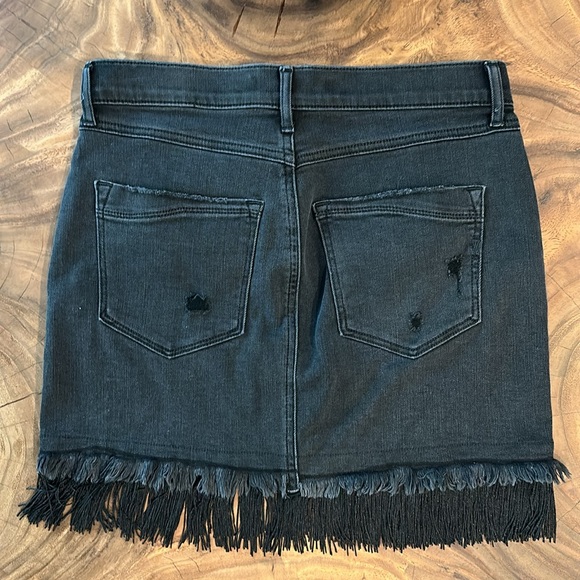 Express Straight Mini mid rise jean skirt with fringe - Picture 6 of 15